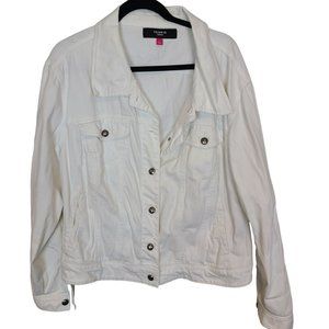 Torrid Womens 1X White Denim Long Sleeves Button Front Jean Jacket Pockets